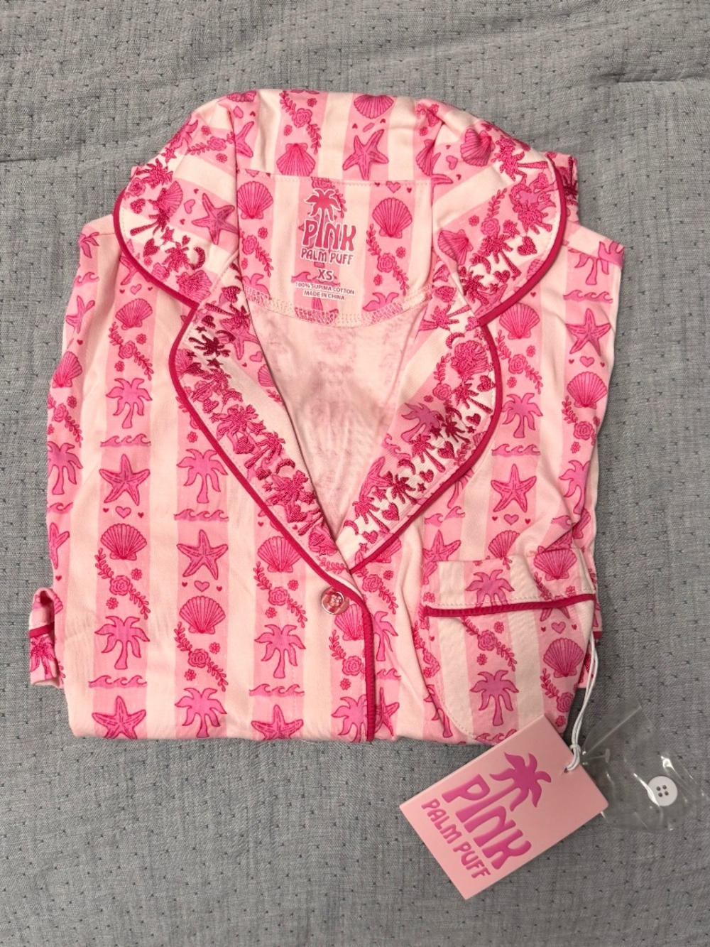 Pink Palm Puff Pink Pajamas XS - New With Tags